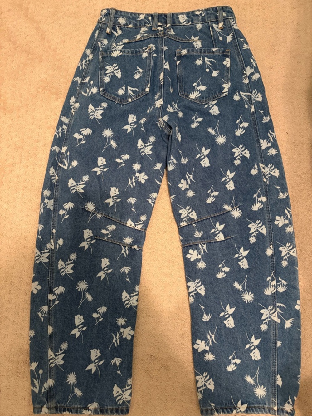 Floral Print Wide-Leg Jeans - Blue - Picture 2 of 4